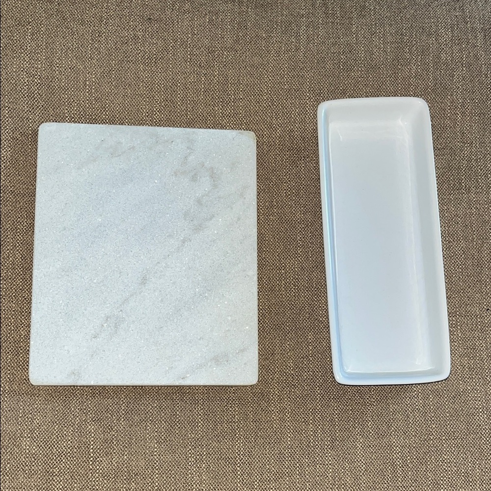 Sophisticated Marble and White Vanity Tray Set